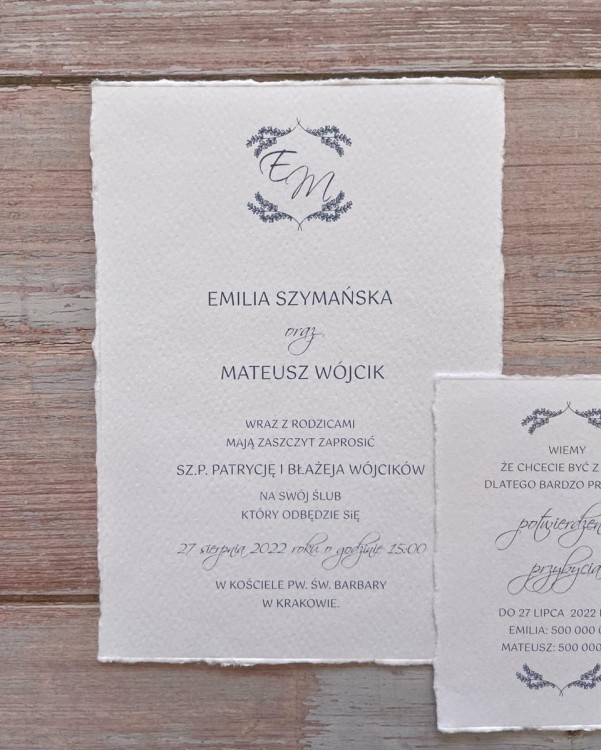 zaproszenia minimalistyczne z rwanymi krawędziami