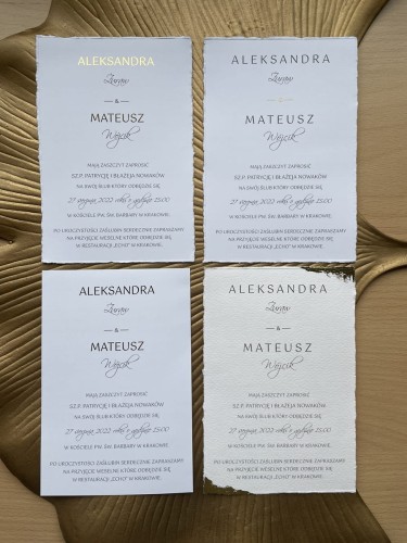Zaproszenia ślubne minimalistyczne złocone