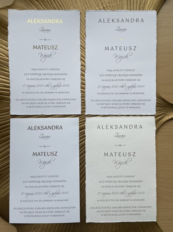 Zaproszenia ślubne minimalistyczne złocone