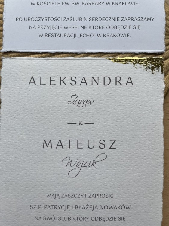 Zaproszenia ślubne minimalistyczne ręcznie złocone