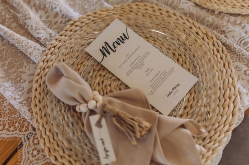 Menu weselne boho eko ecru