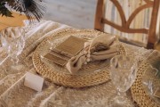 Menu weselne eko z białą koronką i sznurkiem jutowym