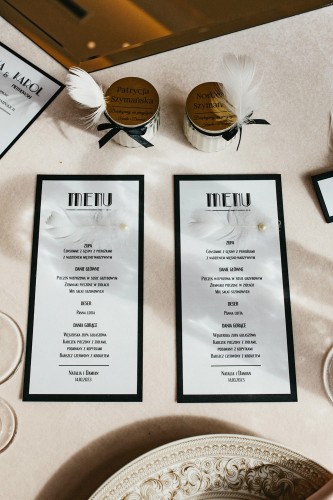 Menu weselne z piórkiem i perełką