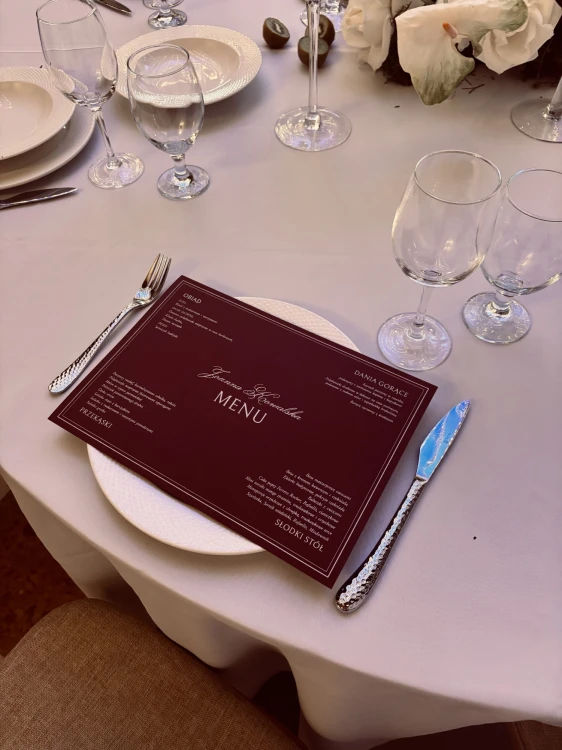 menu weselne bordowe A4 z winietką