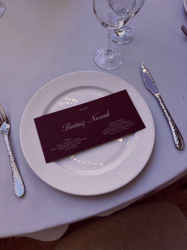 menu weselne bordowe z winietką