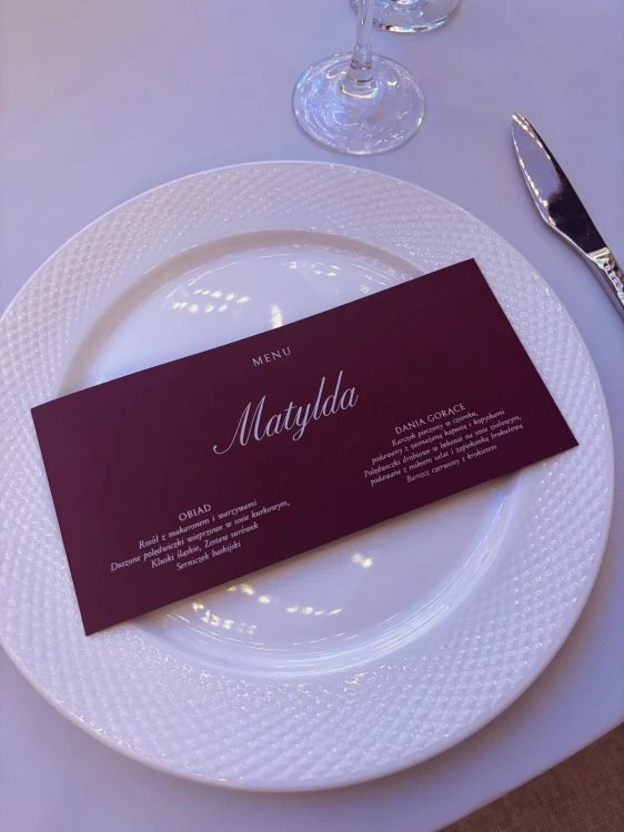 winietka i menu weselne bordo