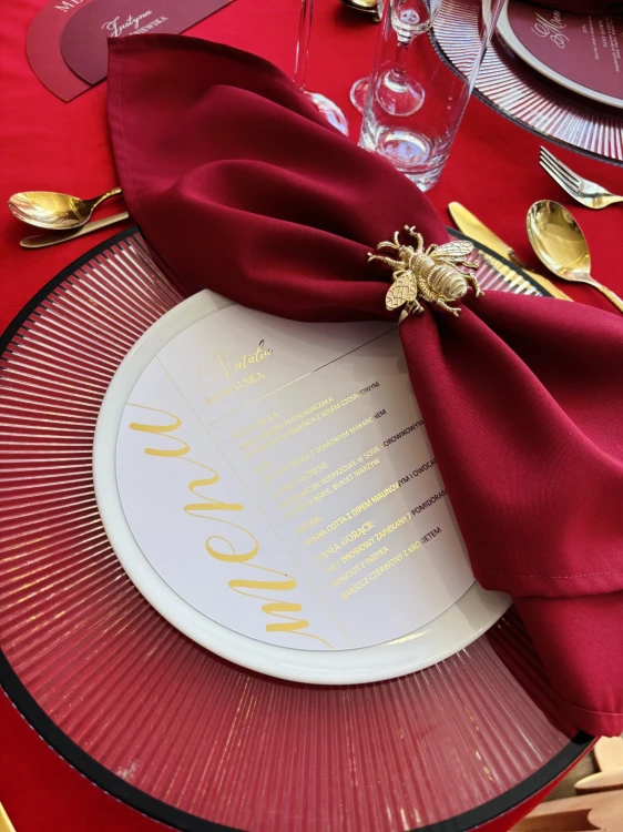 menu weselne koło z winietką złocone