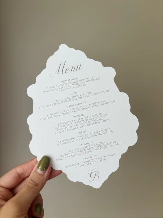 menu weselne w kształcie ornamentów