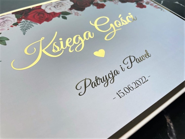 Księga gości złocona bordowe kwiaty