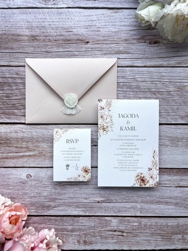 Zaproszenia boho minimalistyczne na fakturowanym papierze