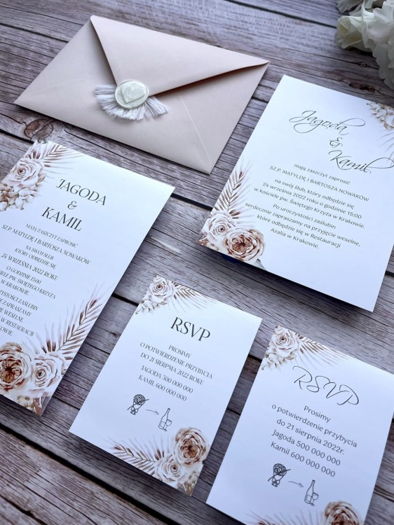 Zaproszenia boho minimalistyczne liście palmy